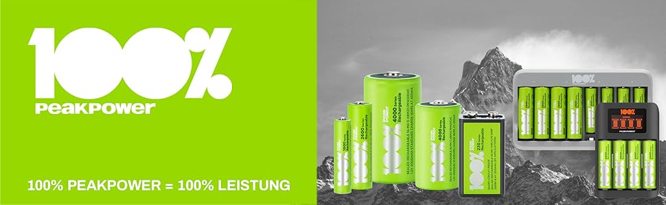 Зарядний пристрій PeakPower для акумуляторів AA AAA | Зарядка для акумуляторів з 8 акумуляторами (4x AA + 4x AAA), захист від перезаряду, таймер безпеки (USB зарядний пристрій для акумуляторів у екологічній упаковці), 8 слотів + 8 акумуляторів