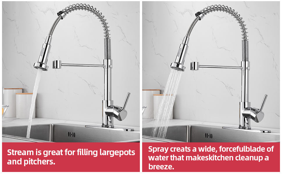 Змішувач для кухні Cobbe з висувним виливом, однорідний важіль, 2 режими розпилення, високий вилив (хром)