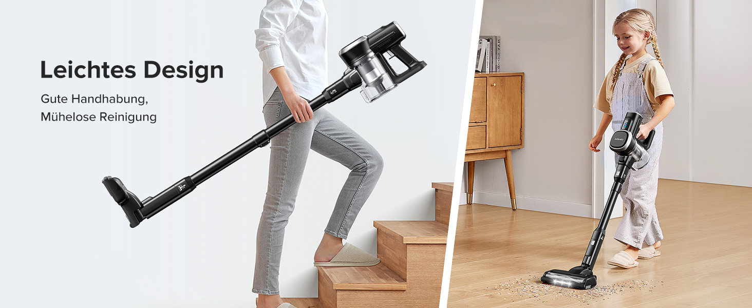 Бездротовий акумуляторний пилосос Lubluelu з LED-щіткою, HEPA-фільтром, потужністю 220W та 25kPa, час роботи до 50 хвилин, для твердих поверхонь, шерсті тварин та килимів (чорний)