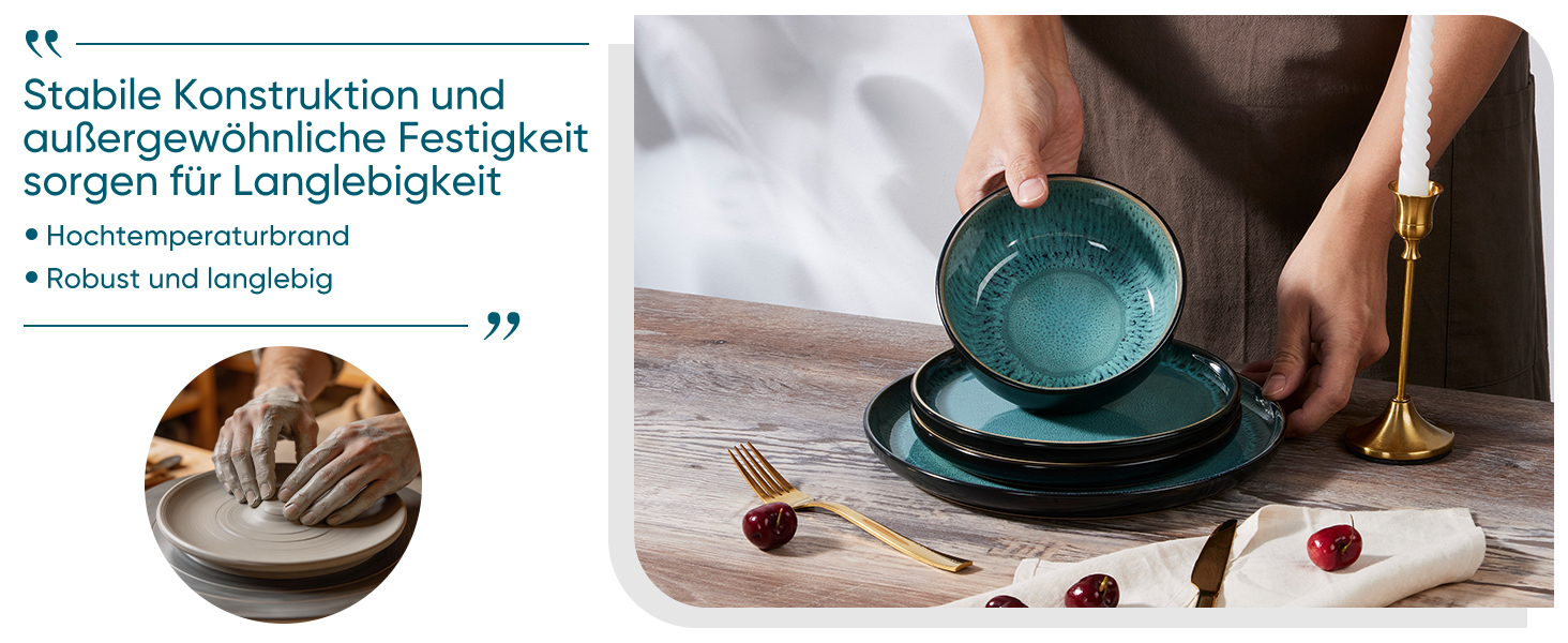 Набір посуду HaWare для 6 осіб, 18 предметів: тарілки, десертні тарілки, миски, стельова глазур, посуд для сервірування столу, блакитний колір, безпечний для мікрохвильовки та посудомийної машини