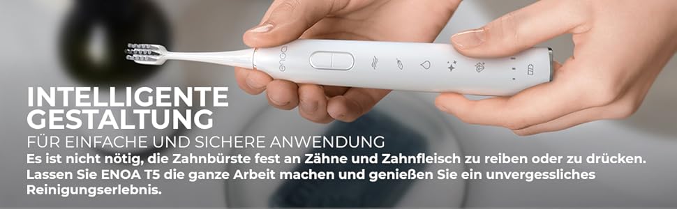 Електрична звукова зубна щітка ENOA з 5 режимами, 3 рівнями інтенсивності, таймером, IPX7 водонепроникна + 5 змінних насадок