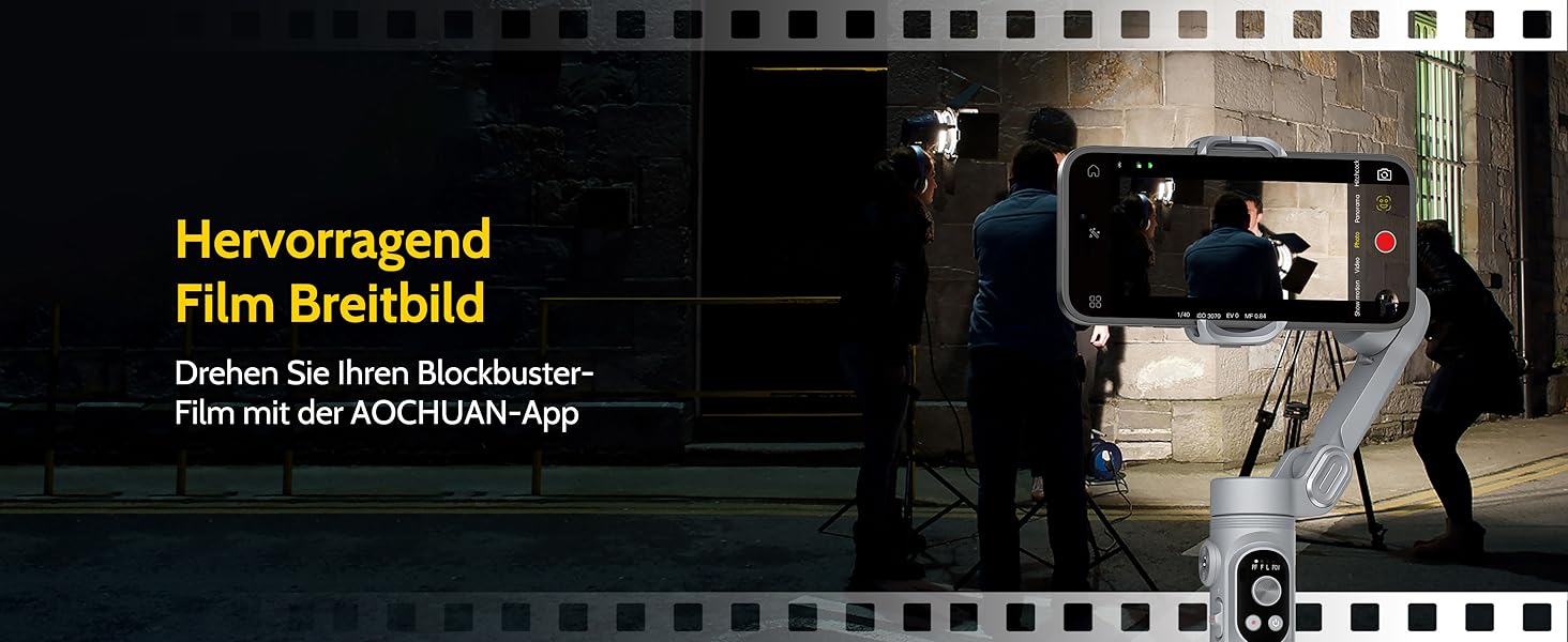 Стабілізатор для смартфона AOCHUAN з 3 осями, з функцією розпізнавання облич, вбудованим світлом, 1/4