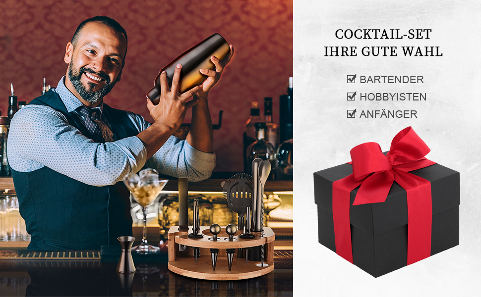 Набір шейкер для коктейлів Barkeeper Set, професійний набір барного інвентарю з нержавіючої сталі, чорний