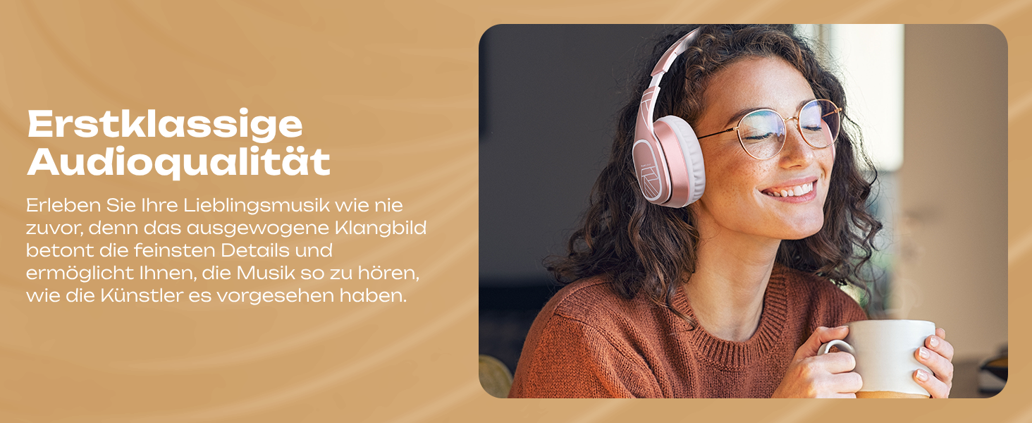 PowerLocus P7 Bluetooth навушники Over-Ear, складні, бездротові з басами, Hi-Fi стерео, з функцією гучного зв'язку, USB-C зарядка, тривалий час роботи, для iPhone/PC/TV (Line Rose Gold)