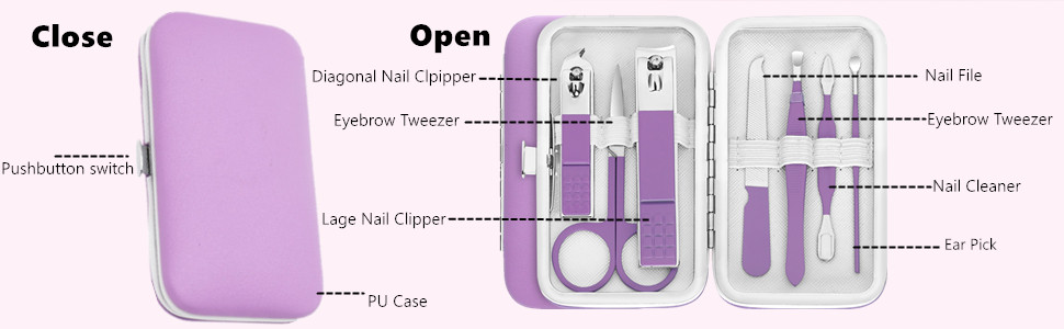 Набір для манікюру та педикюру Fenlebenil: базовий комплект для догляду за нігтями (фіолетовий)