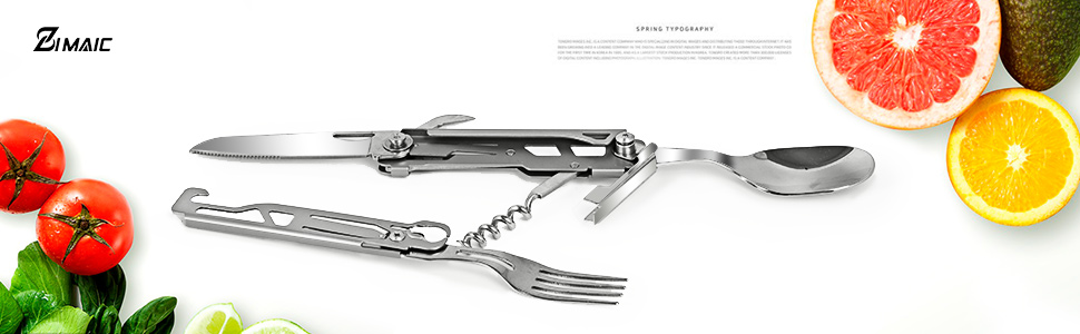 Німецький столовий прилад з нержавіючої сталі 5 в 1: ніж, виделка, ложка, набір для кемпінгу, туристичний посуд, портативний, з мішечком, для відпочинку на природі