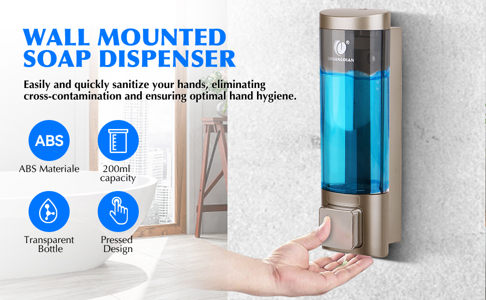 Дозатор для мила настінний без свердління REAQUE, 200 мл, для душу, шампуню, дезінфікуючого засобу, мила, золотий