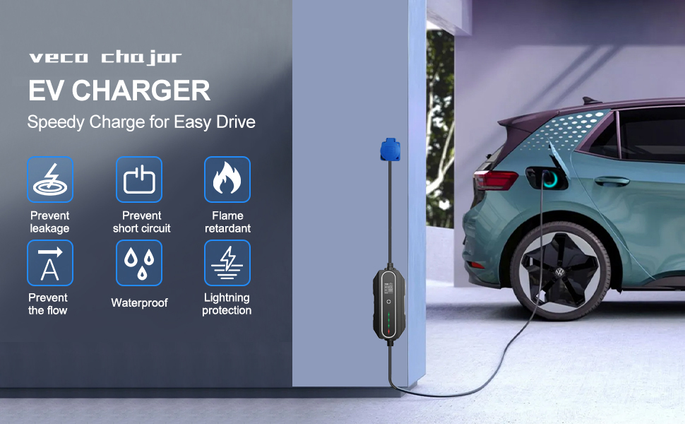 Кабель для зарядки електромобіля Type 2 CEE 32A 7.4kW 5м, чорний - сумісний з Eurocars, IEC 62196