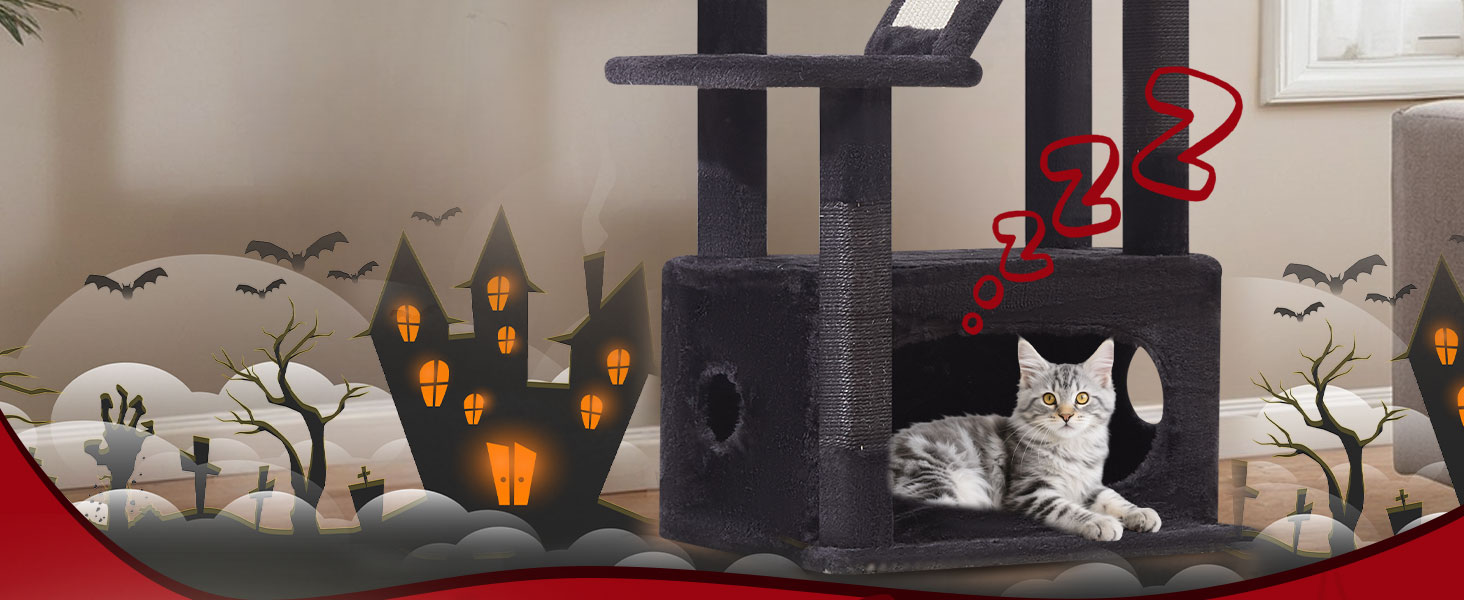 Драбина для котів Taoqimiao Klein, 98 см, з будиночком, корзиною, 4 стовпчиками для шліфування та іграшками, MS029SW (Чорний + Червоний)