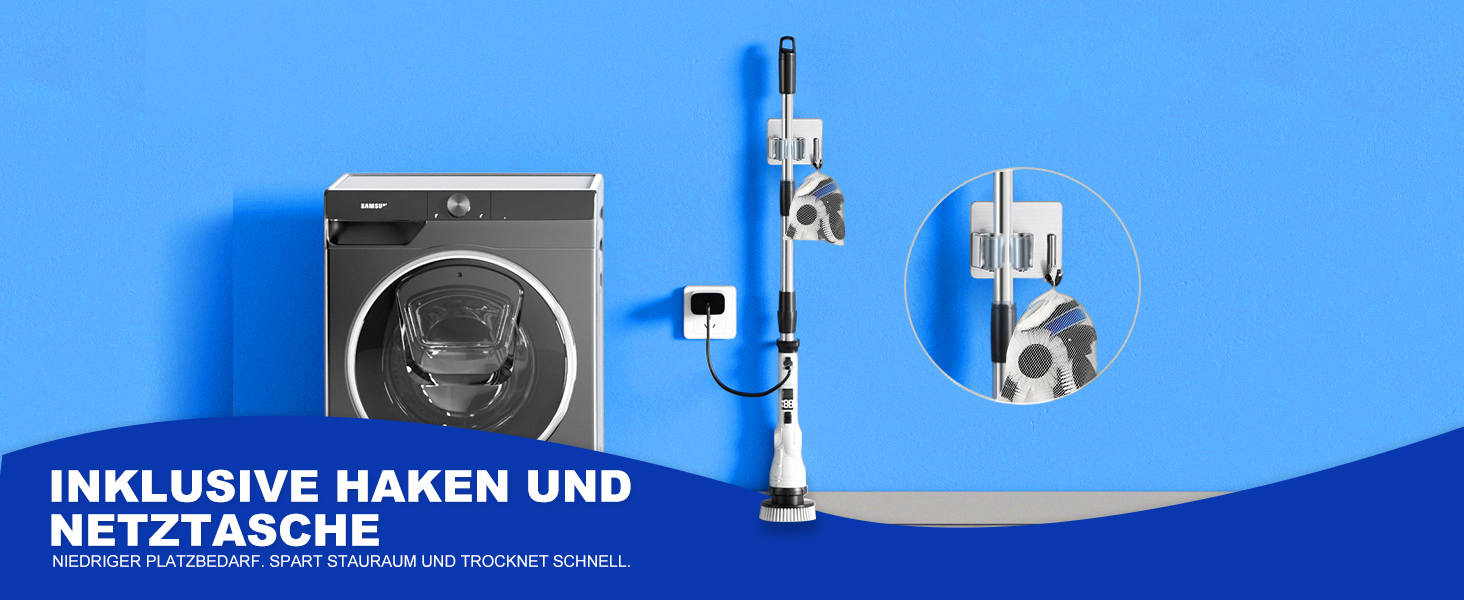 Електрична щітка для прибирання щілин, універсальна для ванної, кухні та авто. 8 насадок, регульована ручка, 3 швидкості. Набір з відром та шваброю