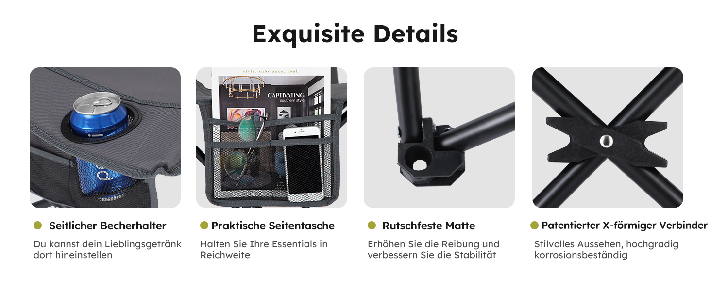 Набір 2 складаних стільців High Point Sports для кемпінгу, риболовлі та відпочинку з підсклянником та охолоджувачем (до 120 кг), сірий