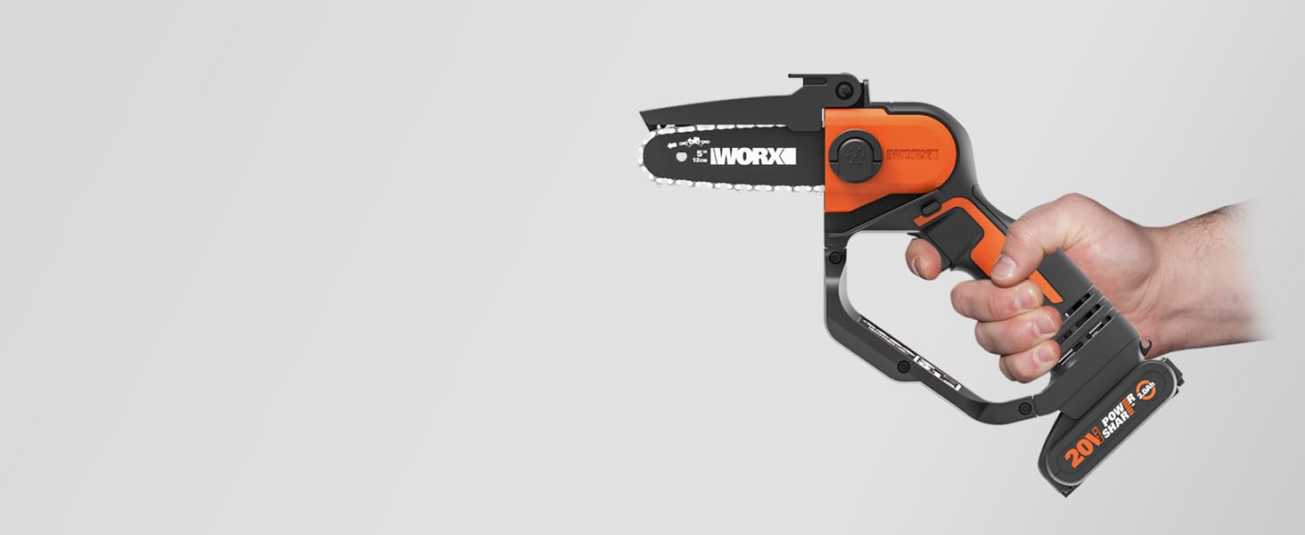 Акумуляторна одноручна ланцюгова пила WORX WG324E 20В, 12 см, з акумулятором і зарядкою, PowerShare