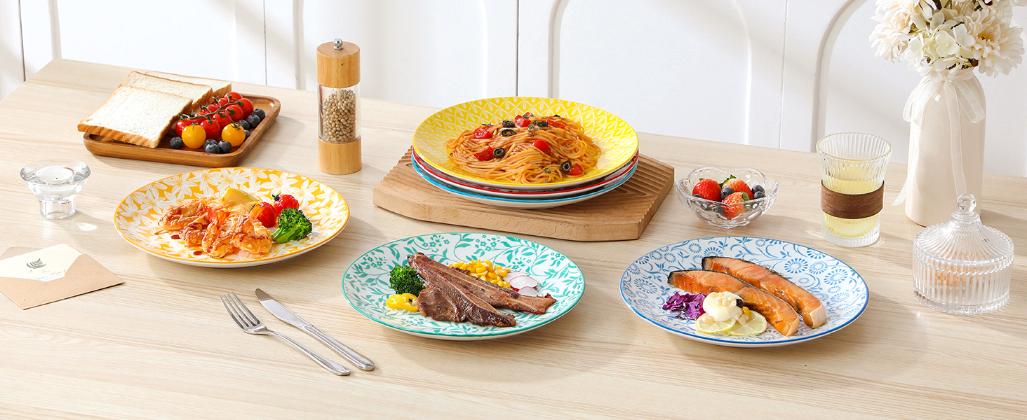 Набір посуду Vancasso Selene на 6 осіб (24 елементи) з пастелевого порцеляну, 6 тарілок, 6 десертних тарілок, 6 супових тарілок, 6 мисок, сумісний з мікрохвильовою піччю, діаметр тарілок 26 см