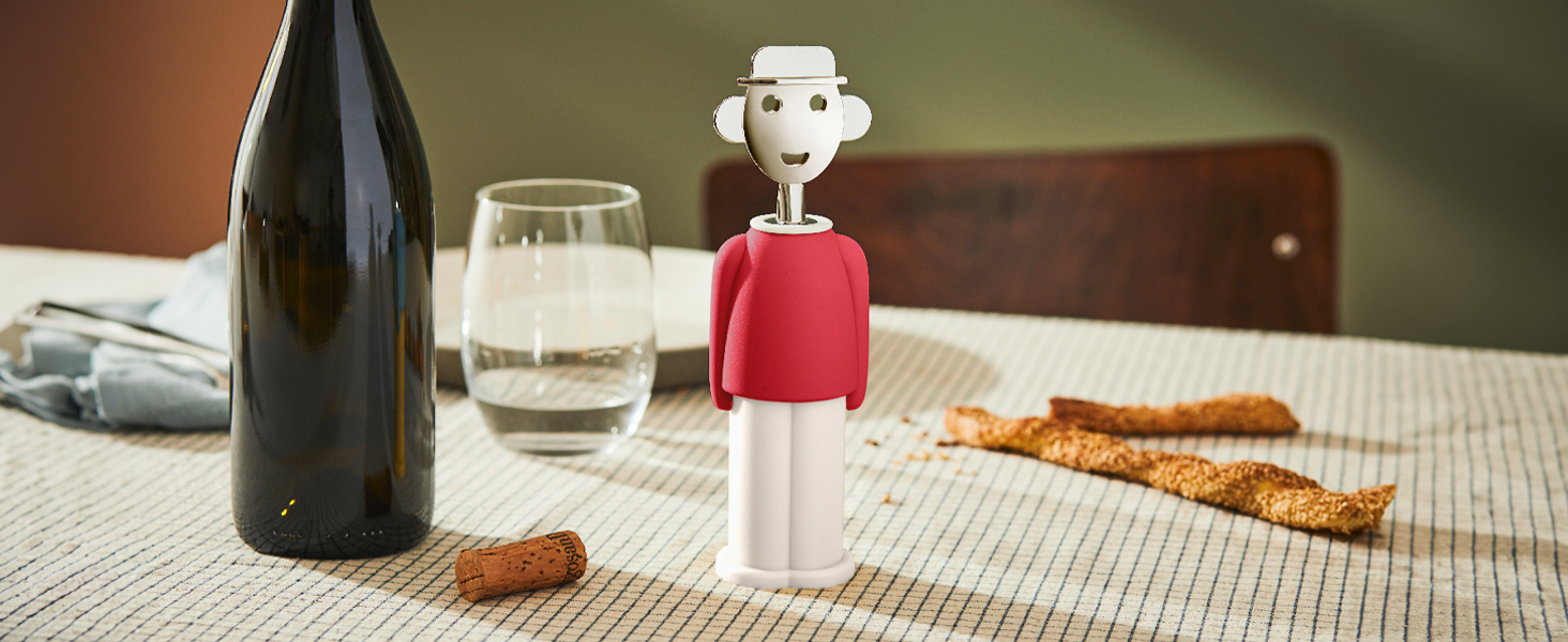 Alessi AAM23 R Corkscrew - Red Chrome-Plated Zamak & Thermoplastic Resin Design Bottle Opener
