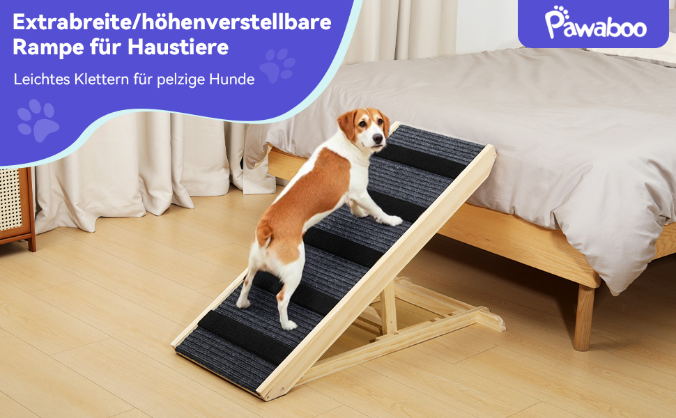 Pawaboo Рампа для собак, дерев'яна, регульована висота, 11.6'-22.4', до 65 кг, 100x40 см, для собак маленьких та середніх порід