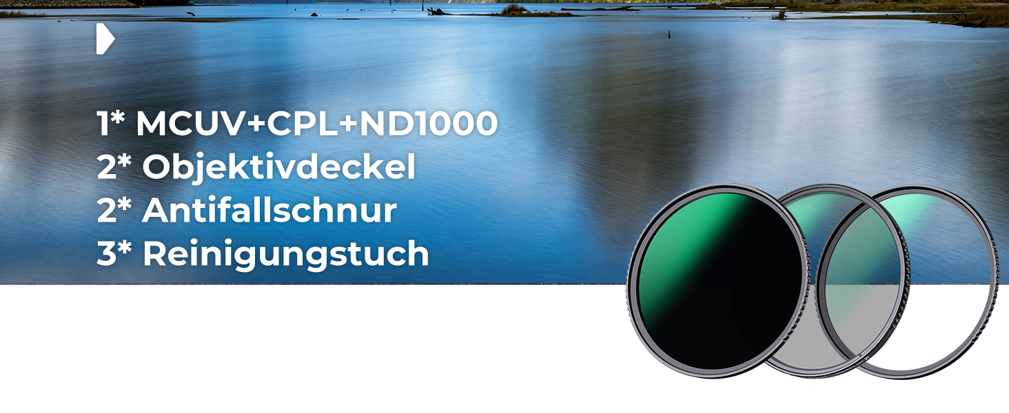 Набір фільтрів K&F Concept 77mm: поляризаційний (CPL), UV, ND1000 (Nano-Dazzle)