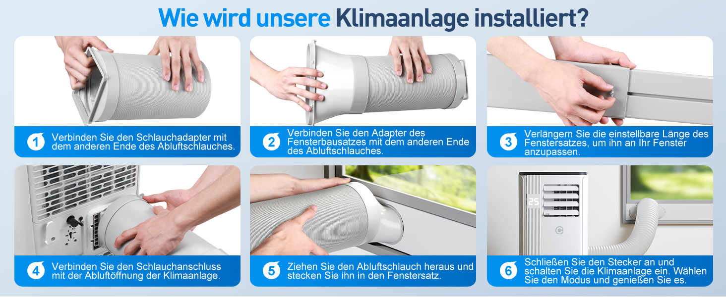 Мобільний кондиціонер Klimaanlage 9000 BTU 3-в-1: охолодження, осушення, циркуляція повітря, LED дисплей, пульт, таймер, тихий, енергоефективний, для приміщень до 88 м³