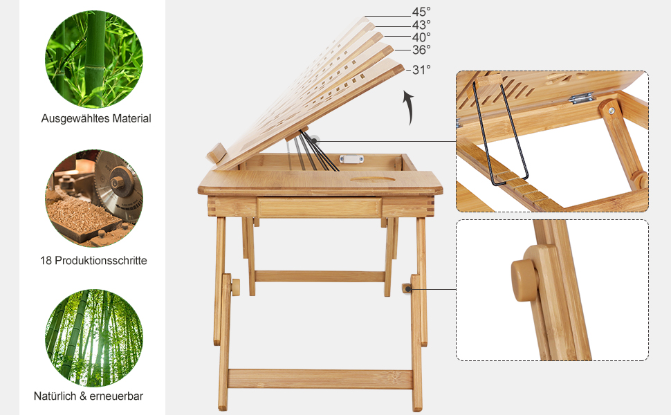 Стіл для ноутбука SONGMICS, регульована висота, 55 x 35 x 29 см, LLD002