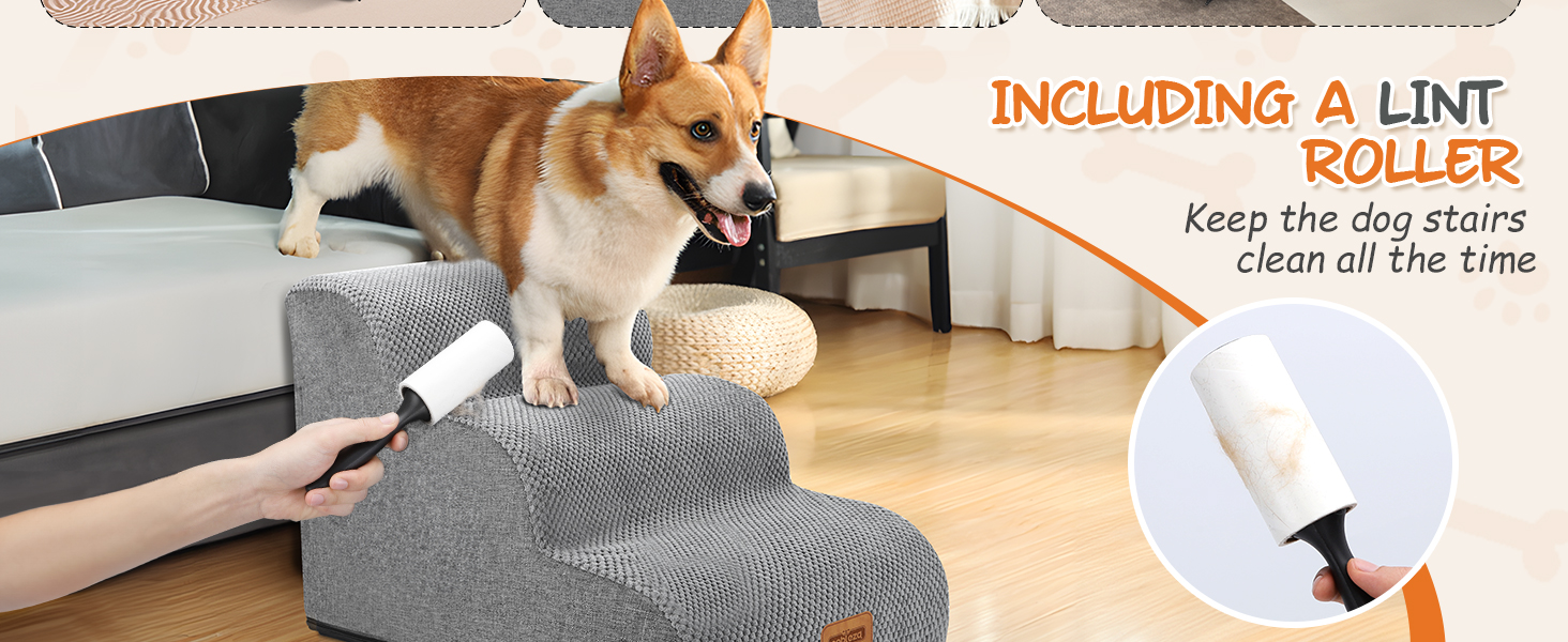 Східці для собак Nobleza: 3 ступені, з роликом для шерсті