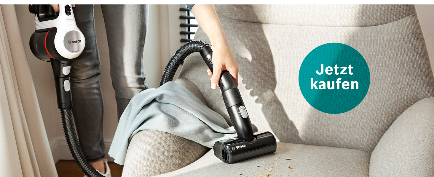 Бездротовий акумуляторний пилосос Bosch Unlimited 7 BSS711W - ручний, без мішка, з акумулятором, гнучкий шланг, фільтр гігієни, 10 років гарантії на мотор, XXL насадка для м'яких меблів, LED-підсвічування, турбо-режим, білий