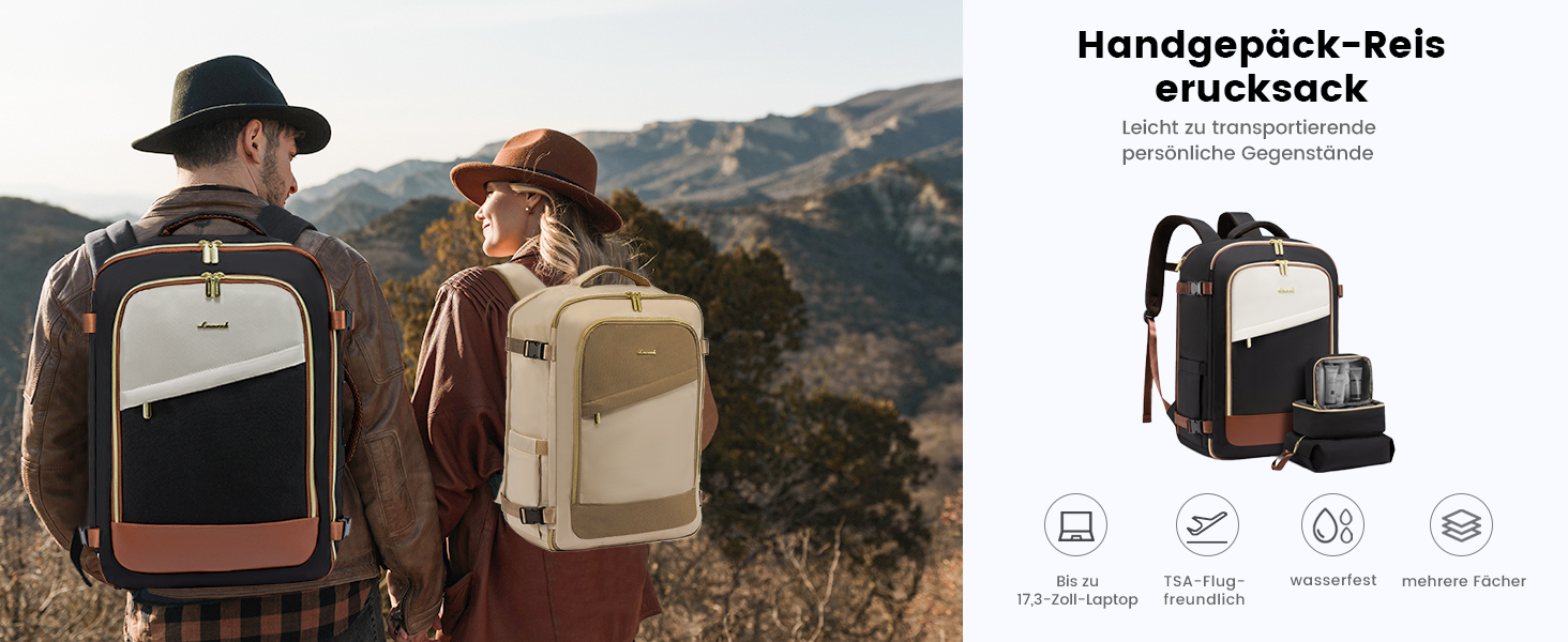 Рюкзак LOVEVOOK для ручної поклажі в літак, 40L, водонепроникний, для жінок, з відділенням для взуття та ноутбука 17.3 дюймів, бежевий + хакі