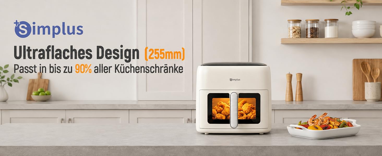 Аерофритюрниця SIMPLUS Airfryer XL 6.5 л з вікном та сенсорним керуванням, 1500 Вт, 10 програм, антипригарне покриття