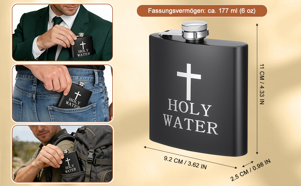 Фляга PRETYZOOM з нержавіючої сталі, чорна 'Свята вода' для віскі, не протікає, ідеальна для подарунку чоловікам на День батька, вечірки, піших прогулянок, кемпінгу