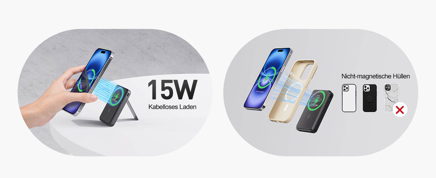 Магнітний бездротовий павербанк iWALK 10000mAh 15W Qi2, портативний зарядний пристрій зі стійкою та LED-дисплеєм для iPhone 16/15/14/13/12 Pro Max/Plus/Mini, чорний
