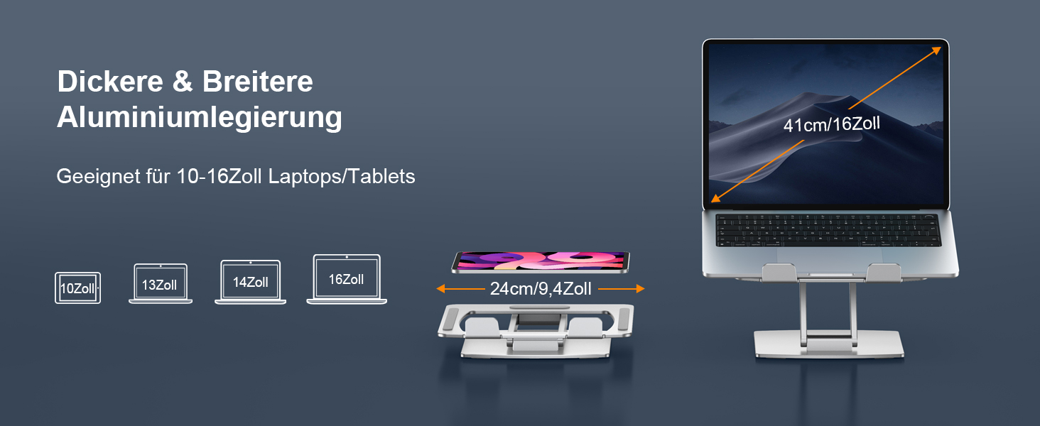 Підставка для ноутбука, алюміній, ергономічна, регульована висота, складна, з вентиляцією, для MacBook Air/Pro та ноутбуків 10-16