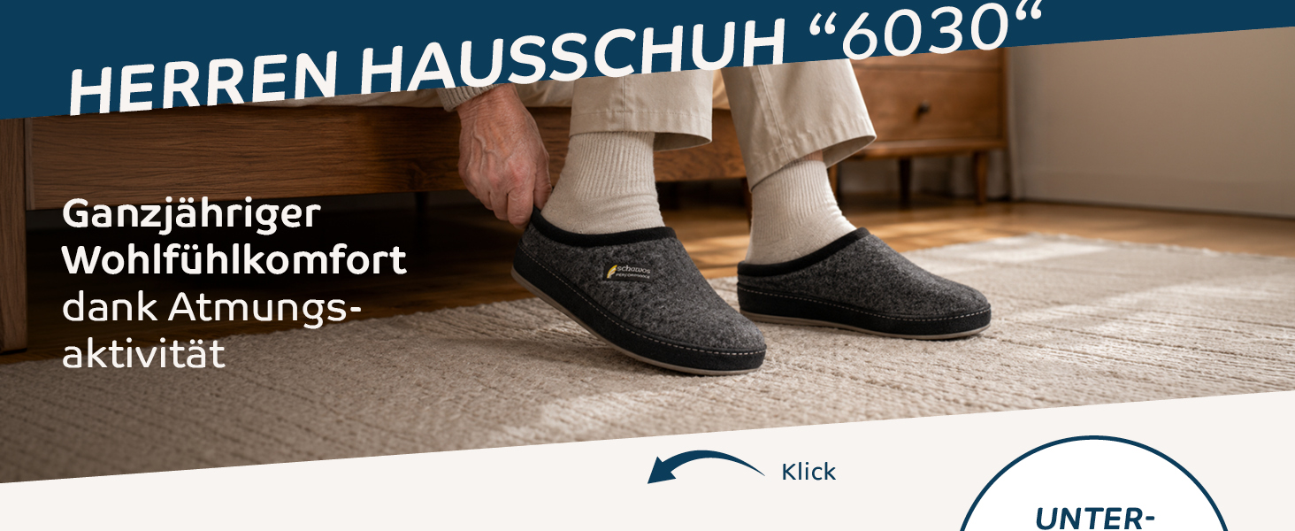 Чоловічі войлочні капці SCHAWOS 6030, дихаючі, чорні, розмір 45 EU
