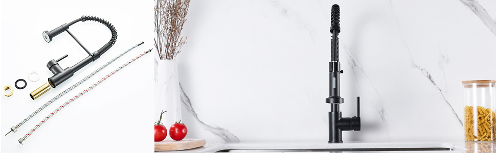 Кран кухонний Cobbe з висувним виливом та душем, 2 режими, поворотний 360°, високий тиск, чорний