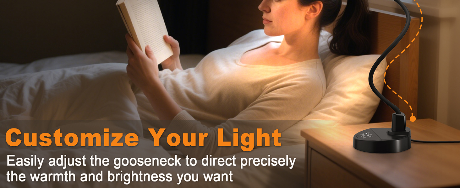 LED настільна лампа 15W з USB-A та USB-C, диммування, 3 колірні температури, 5 рівнів яскравості, таймер, гнусий 360° шийка, захист для очей, для офісу та спальні - Чорний, 3.5 дюйми