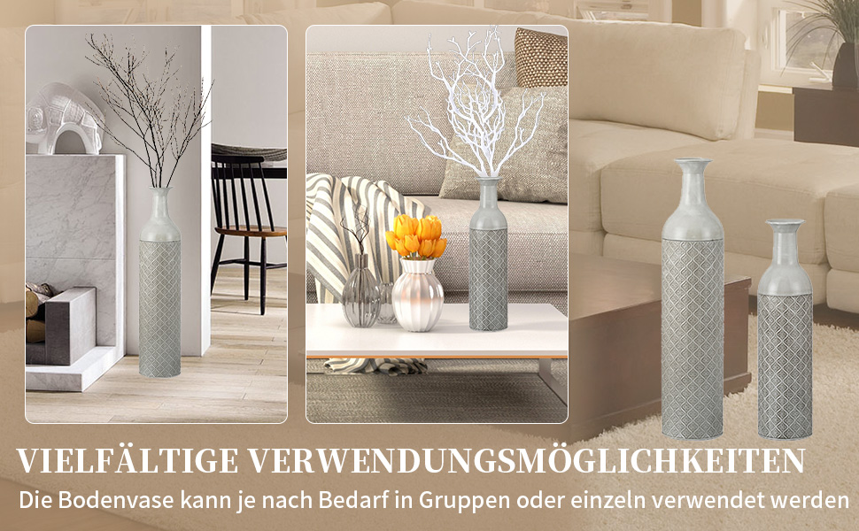 Vintage Black Tall Floor Vase Set of 3 - 68/51/41cm Metal Honeycomb Texture Matte Floor Standing Vase for Living Room, Dining Room, Bedroom, Hallway, Office - Indoor Decorative Vase