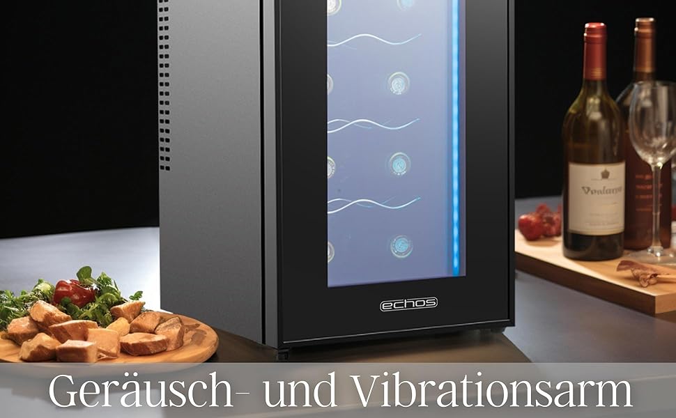 Echos 10-Bottle Wine Cooler Refrigerator - 28 Liter Capacity with LED Lighting - Mini Wine Refrigerator & Minibar with Glass Door