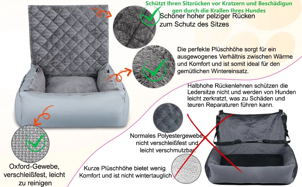 Автокрісло для собак SIVEIS - зручне ліжко з кишенею, захист від подряпин, з ременем безпеки (02-Сіро-блакитний)