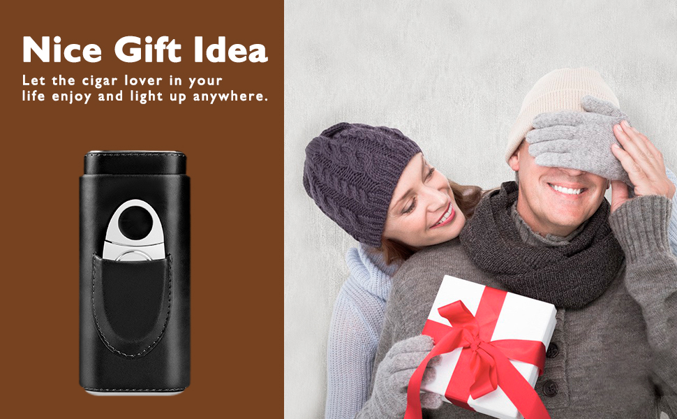 Чохол для сигар з кедрової деревини - дорожній кейс для сигар, різак для сигар, вологомір (чорний)