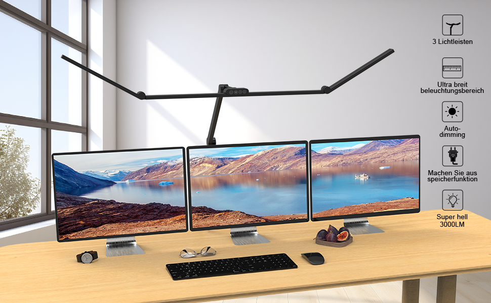 LED настільна лампа EPABINA 3000 люменів з кліпсою, 36W, диммування, денне світло, поворотна, для монітора 120 см, автоматичне підсвічування столу, для малювання