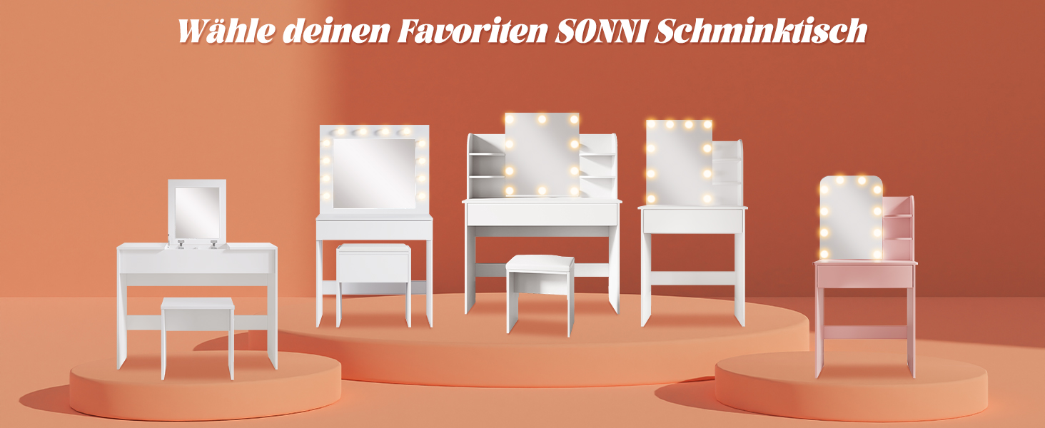Туалетний столик SONNI з LED-підсвіткою, дзеркалом HD, 3 кольори, 10 рівнів яскравості, з шухлядами, чорний, 80x40x140 см – косметичний стіл для спальні