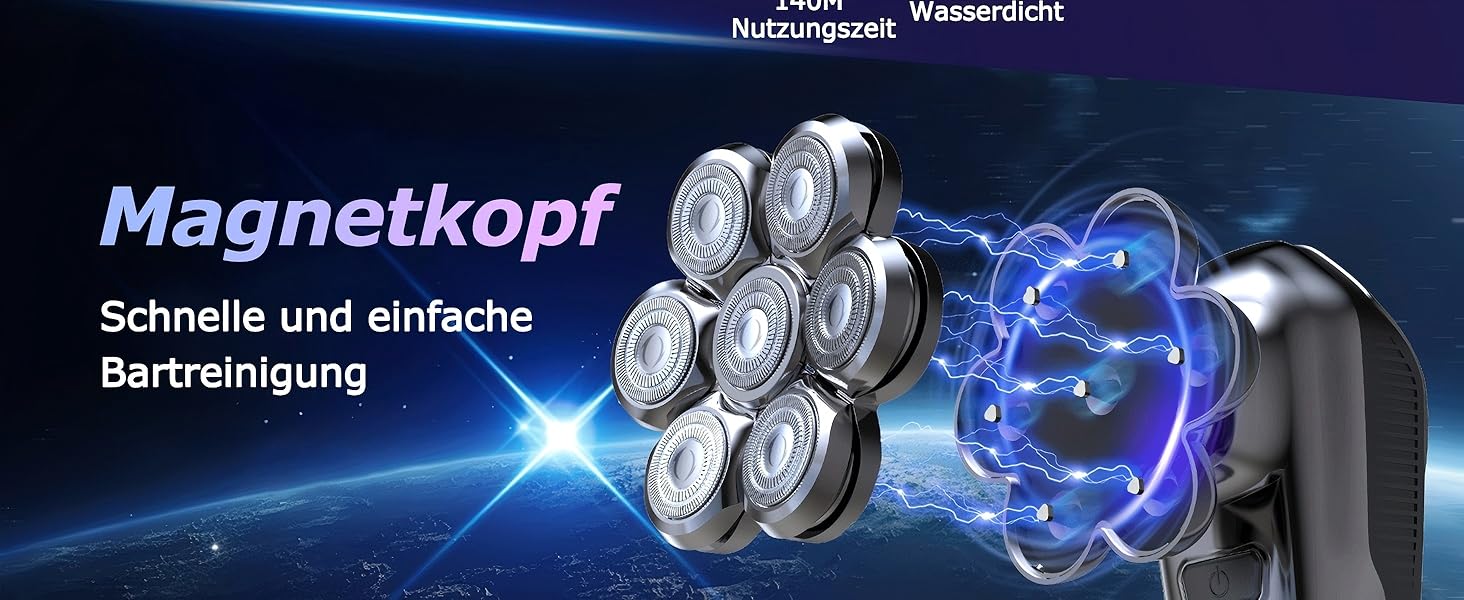 Електрична бритва для гоління голови Glatzen Herren 7D, водонепроникна IPX7, з тримером для бороди та носа, LED-дисплей