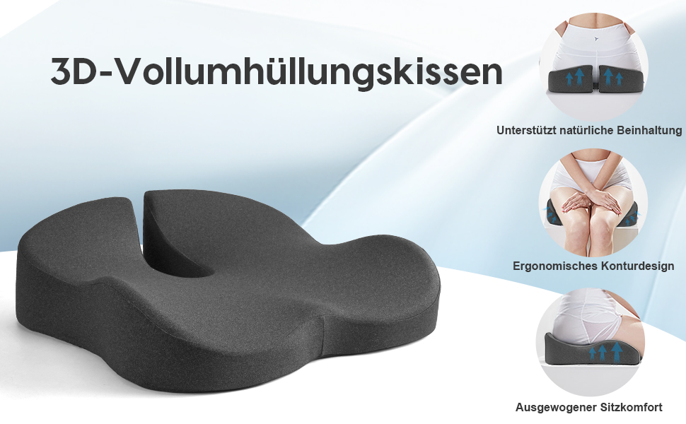 Ергономічна подушка для сидіння на стілець з Memory Foam: для офісу, дому, подорожей. 3D дизайн, дихаючий чохол, антиковзке покриття