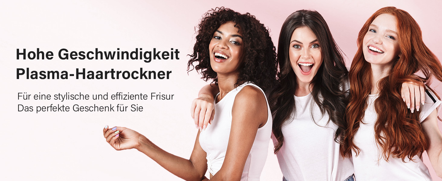 Фен з дифузором, 57dB, швидке сушіння, для подорожей та дому (рожевий)