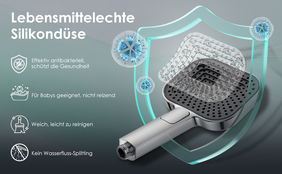 Економний душовий насадок з діаметром 135 мм, ручна лійка з антинакипною функцією, силікон харчового класу, економія води 43%, AirMix, 3 режими, хром (без шланга)