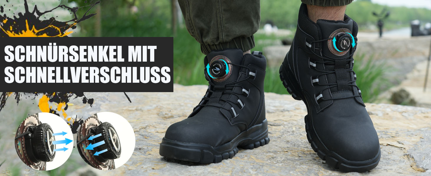 Черевики безпеки для чоловіків та жінок. Легкі, водонепроникні робочі черевики зі сталевим підноском. Чорні робочі черевики з антиковзкою підошвою. Розмір 43 EU