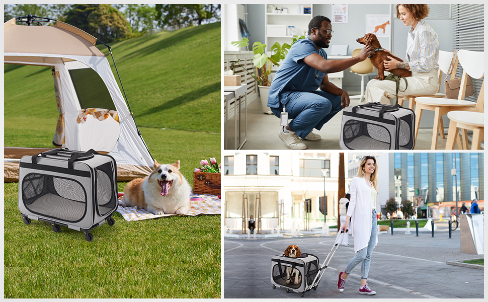 Транспортна переноска для котів та собак великих порід (до 20 кг), сіра. З колесами, складається.