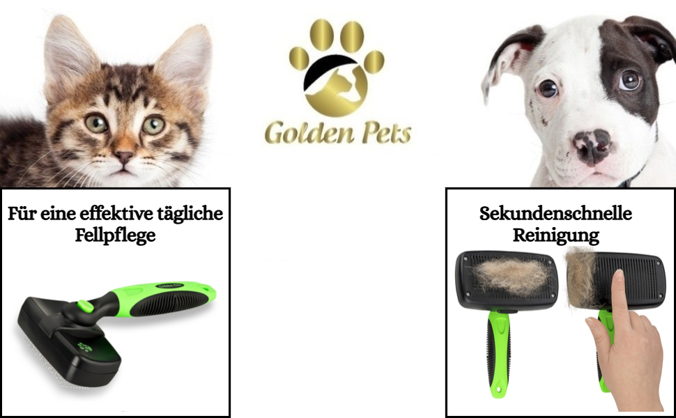 Щітка для собак та котів Golden Pets самоочисна, покращена версія, для короткої та довгої шерсті, для тварин великих та малих розмірів, швидке очищення + посібник з догляду