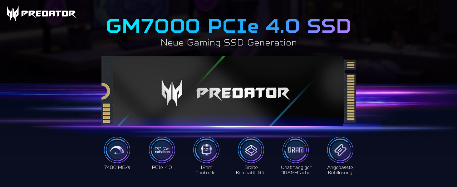 SSD Acer Predator GM7000 1TB NVMe PCIe Gen4 з DRAM Cache - Внутрішній SSD для ПК, Ноутбука, PS5