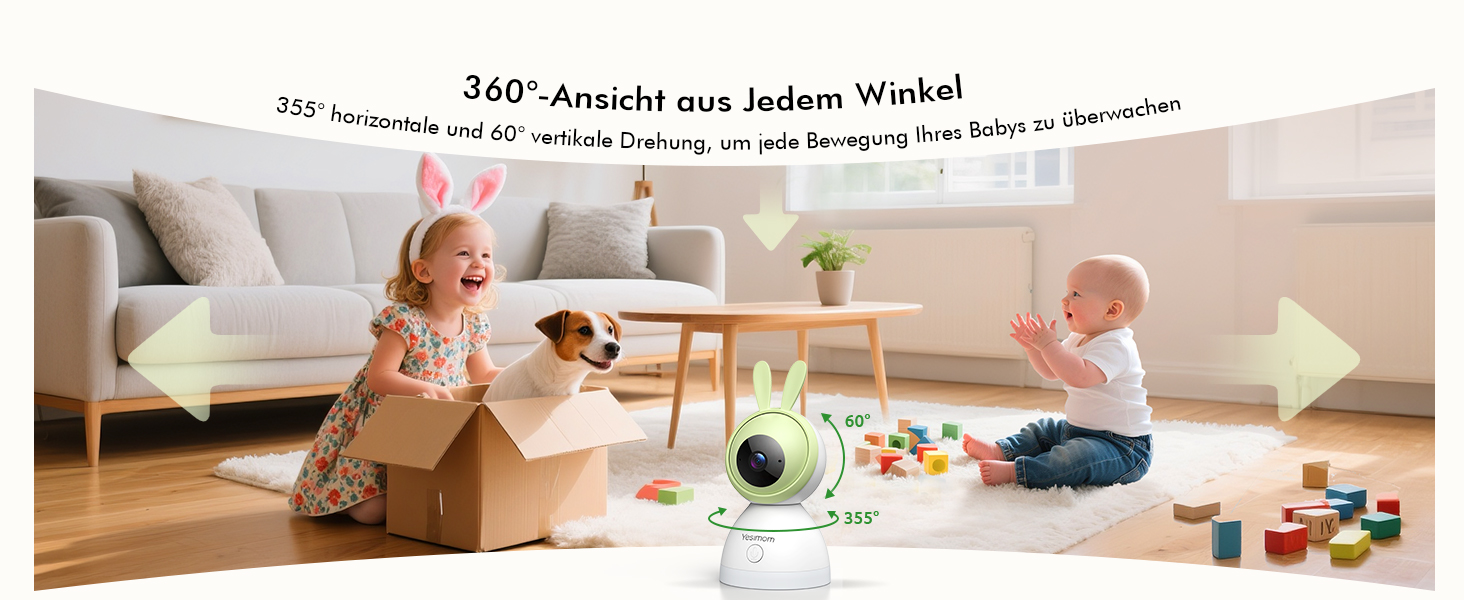 Дитячий відеоняня YESIMOM з камерою 1080P HD, PTZ 360°, Wi-Fi, монітор 4.3