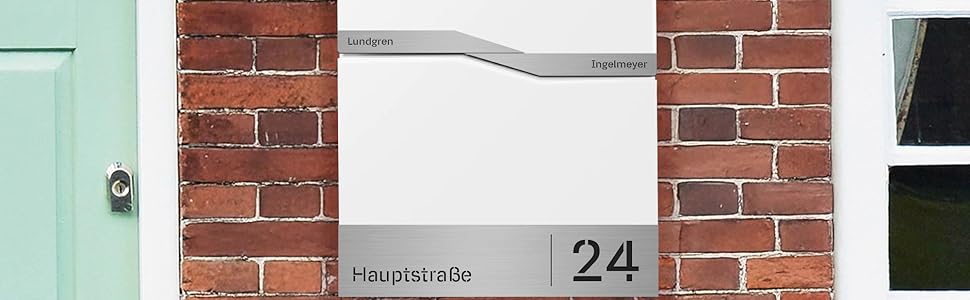 Поштова скринька біла з газетницею TRELLEBORG (RAL 9016), персоналізована, з цинкової сталі з іменем сім'ї, вулицею та номером будинку + комплект для монтажу (2 прізвища + вулиця + номер)