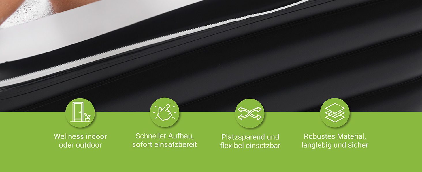 Надувна ванна Juskys L для відпочинку на відкритому повітрі: ванна для айсбергу, мобільна, з підголівником, з кришкою та насосом, чорна