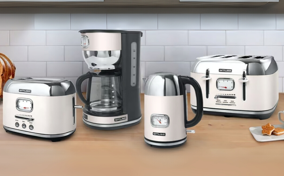Тостер Muse MS-131 BC Beige: 4-х місний, з регулюванням ступеня підсмажування, ретро-дизайн, з підсвічуванням та крихкозбирачем